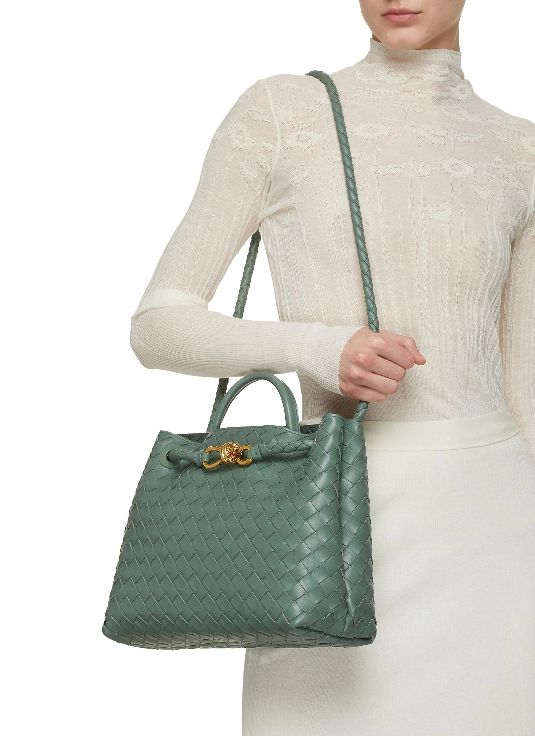 -----------BOTTEGA VENETA ---- ------------DARK GREEN ----Medium Andiamo Intrecciato Leather Bag --