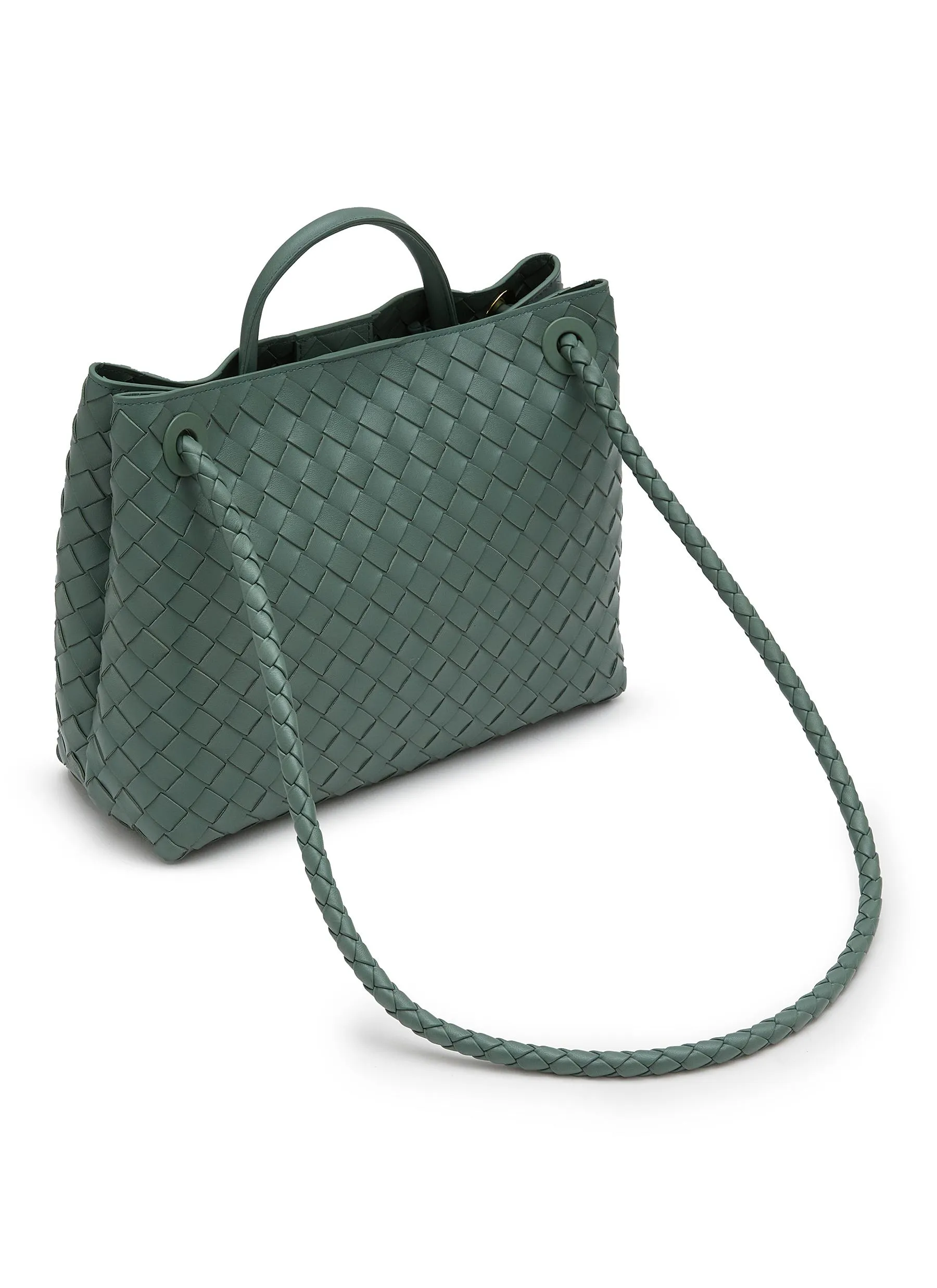 -----------BOTTEGA VENETA ---- ------------DARK GREEN ----Medium Andiamo Intrecciato Leather Bag --