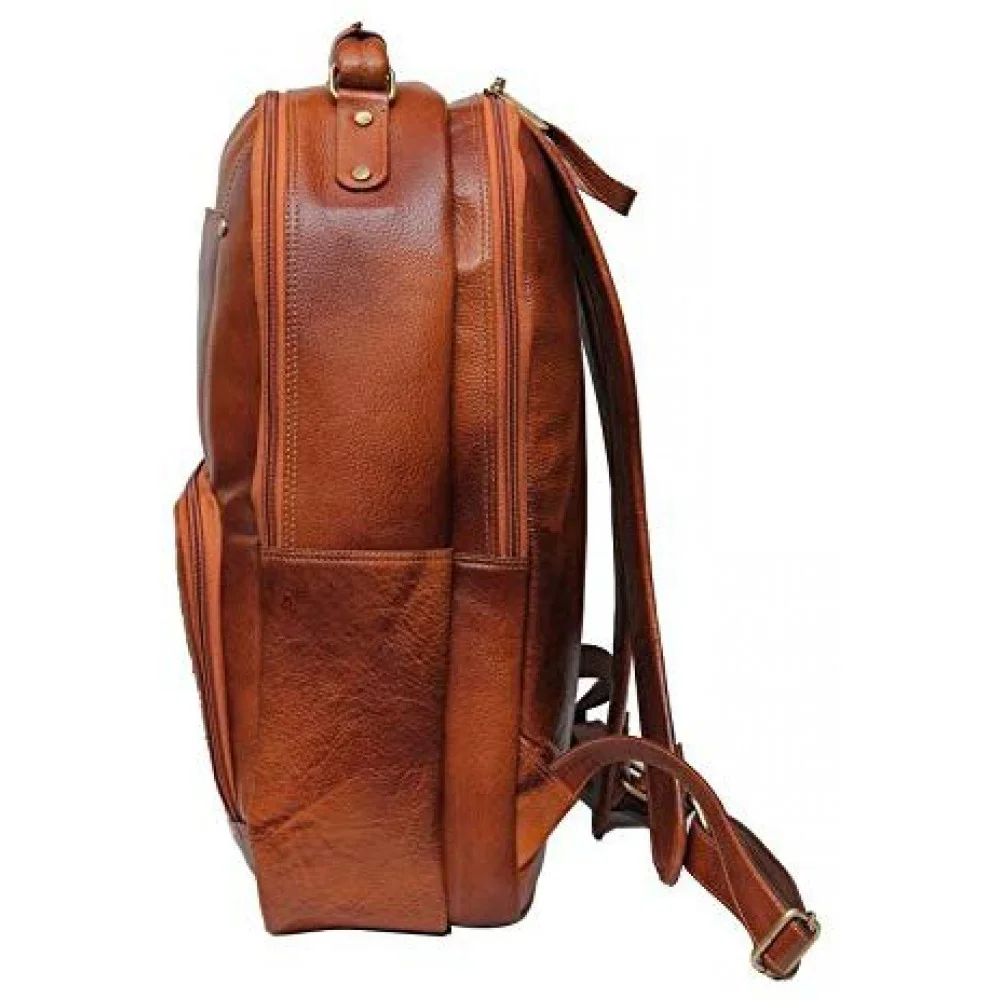 18 inch Leather Laptop Backpack - Tan