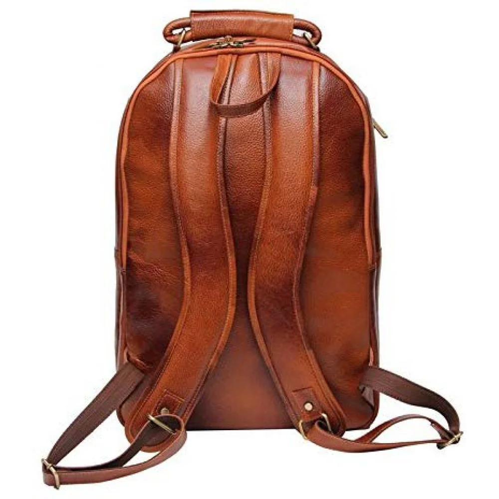 18 inch Leather Laptop Backpack - Tan