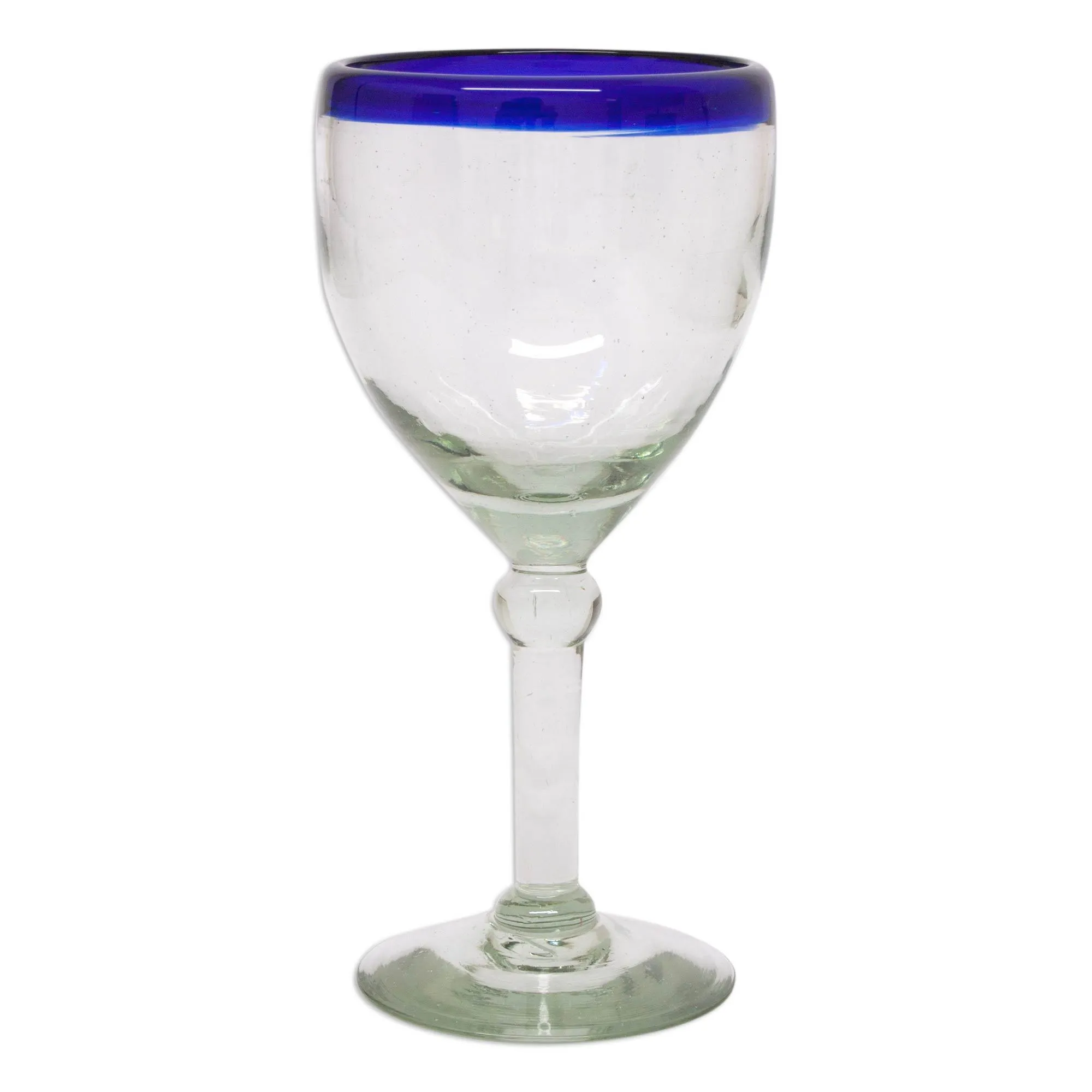 Acapulco Blue Rim Hand Blown Wine Goblet Glass Set