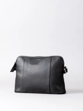 Alston Curved Leather Cross Body Bag in Black