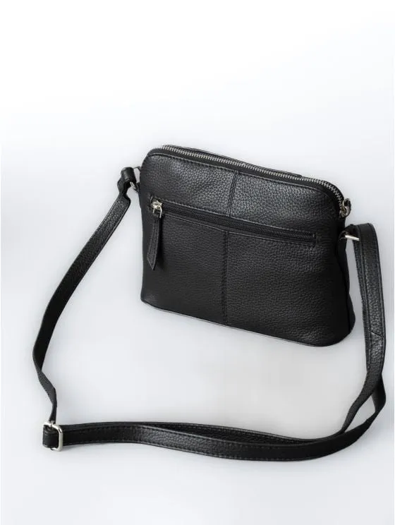 Alston Curved Leather Cross Body Bag in Black