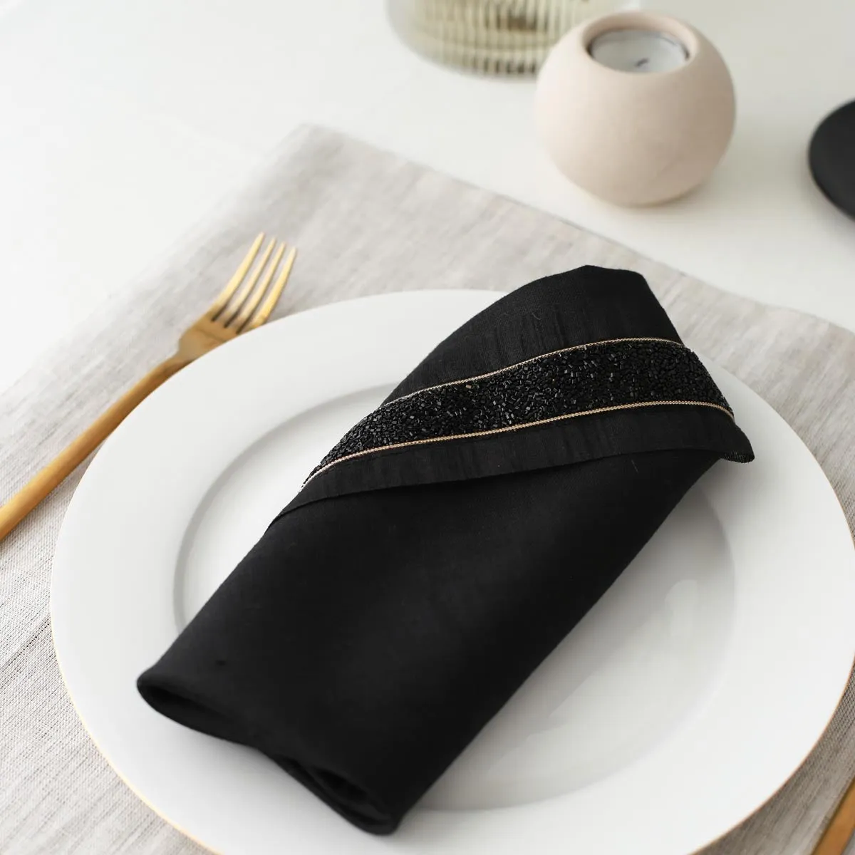 Black Flake Linen Placemats (Set of 2)