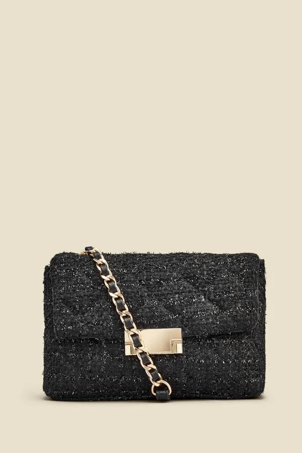 Black Metallic Boucle Clasp Detail Cross Body Bag