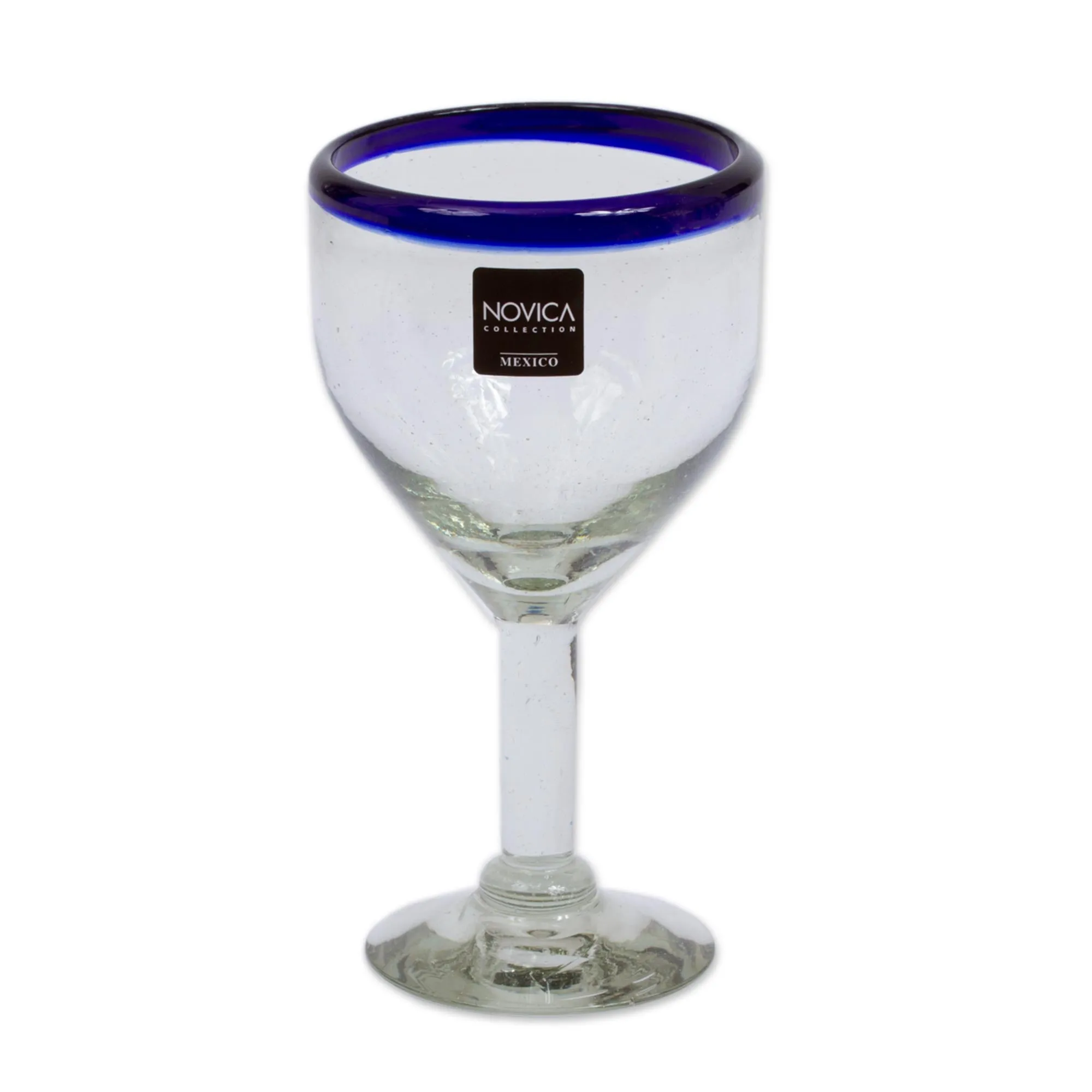 Blue Cancun Handblown Glass Recycled Wine Drinkware Goblets (Set of 6)