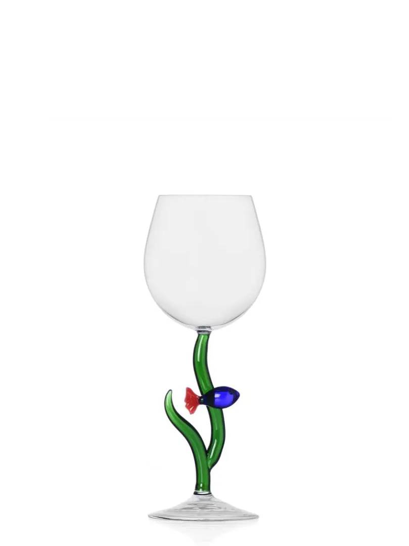 Blue/red fish wine glass, Marine garden collection