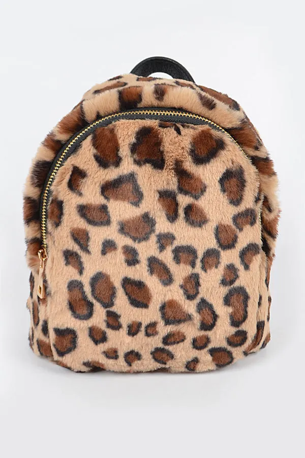 Brown Leopard Fur Backpack