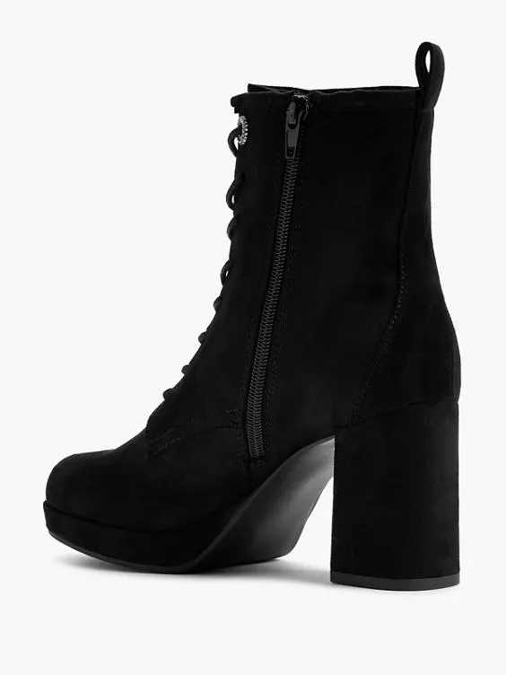 Catwalk  Black Heeled Lace Up Boot