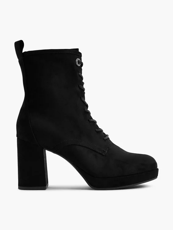 Catwalk  Black Heeled Lace Up Boot