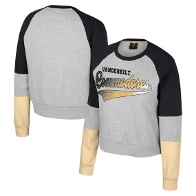 Colosseum Vanderbilt Commodores Girls Youth Heather Gray  Katinka Rhinestone Pullover Sweatshirt