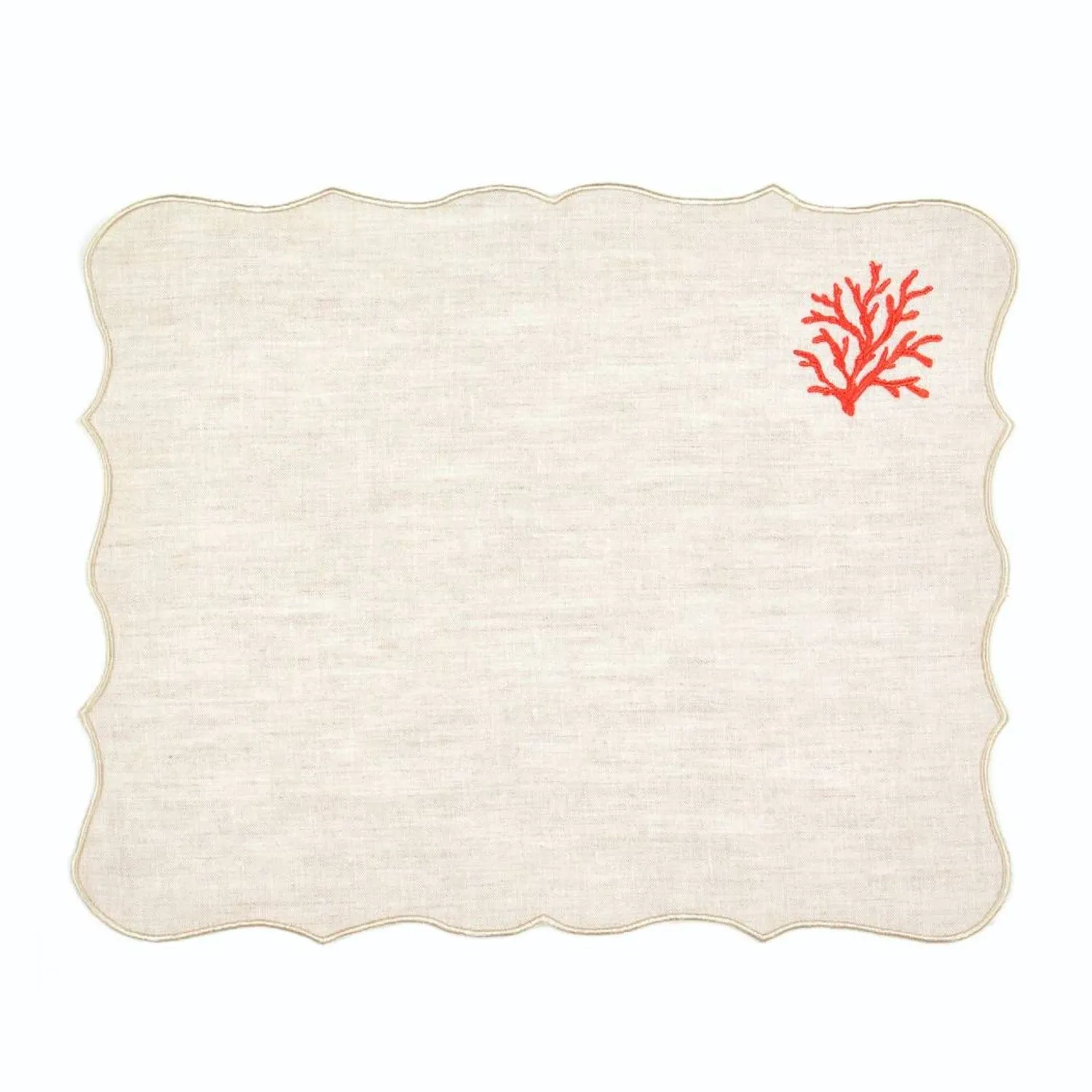 Coral Embroidery Linen Placemats (Set of 2)