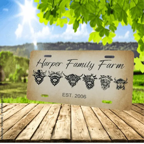 Cow License Plate, Highland Cow Family, Family Farm Plate, Car Accessories, Personalized License