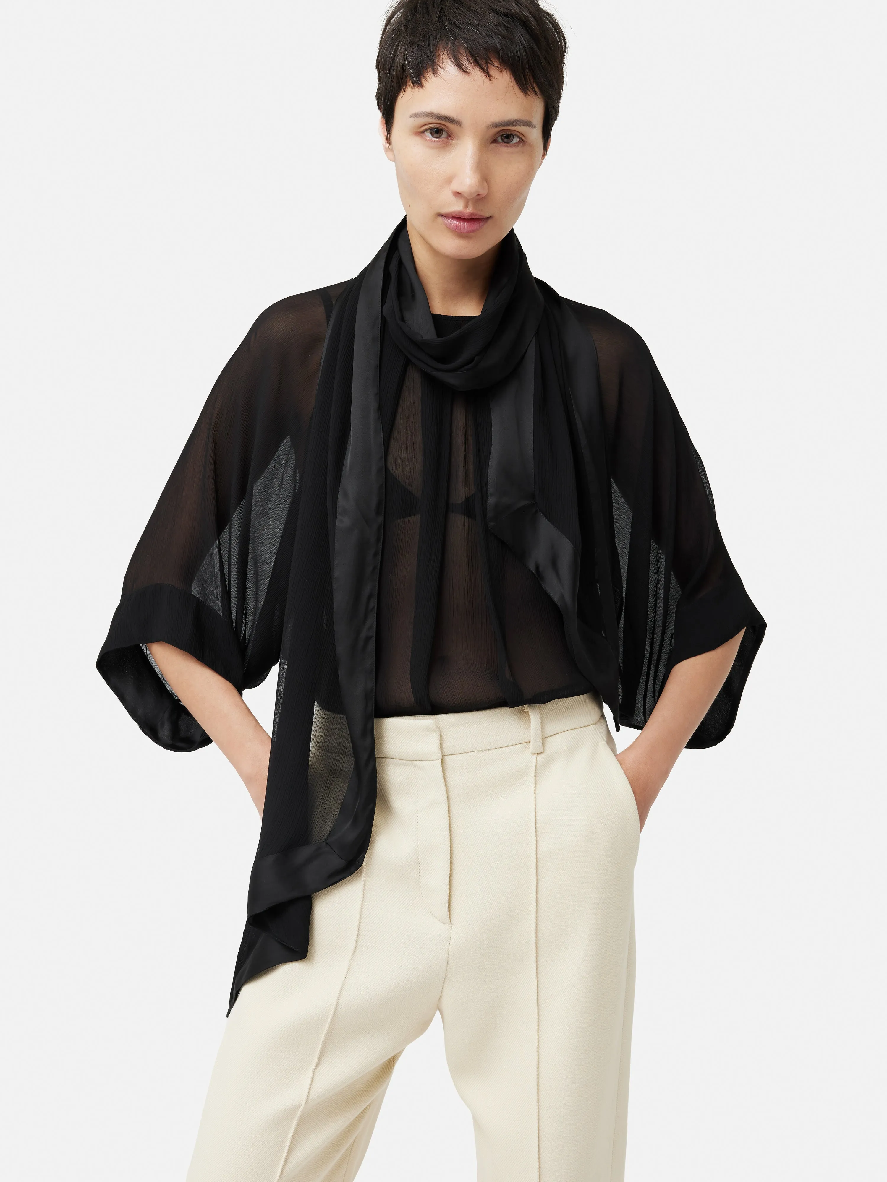 Crinkle Viscose Scarf Top | Black