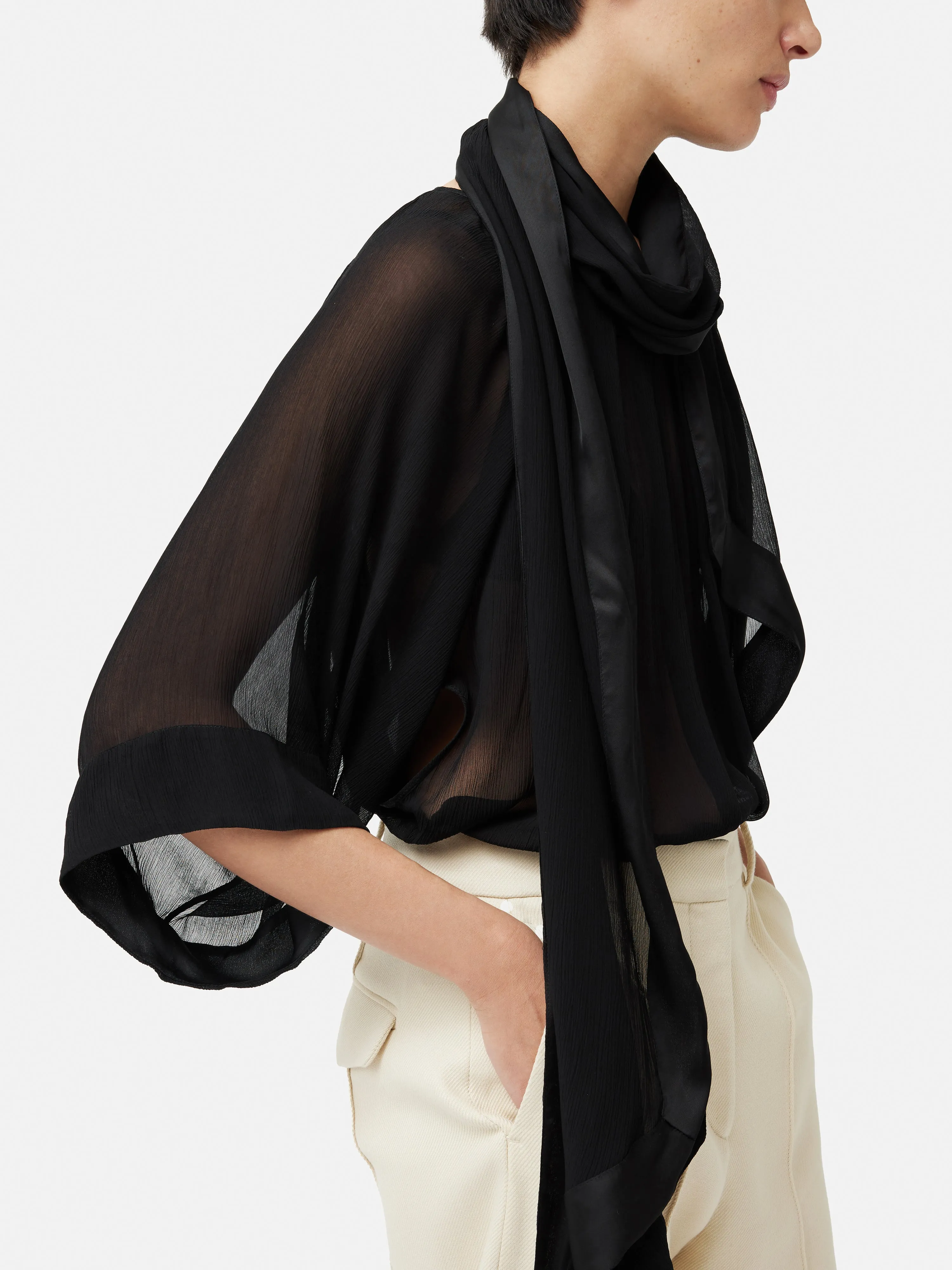 Crinkle Viscose Scarf Top | Black