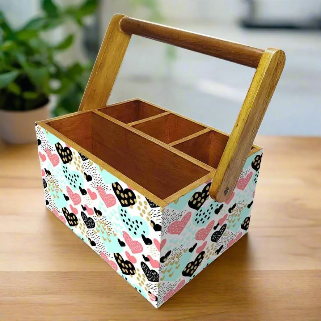 Cutlery Holder Big Size With Handle Tissue Napkin Spoon Rack - Hearts