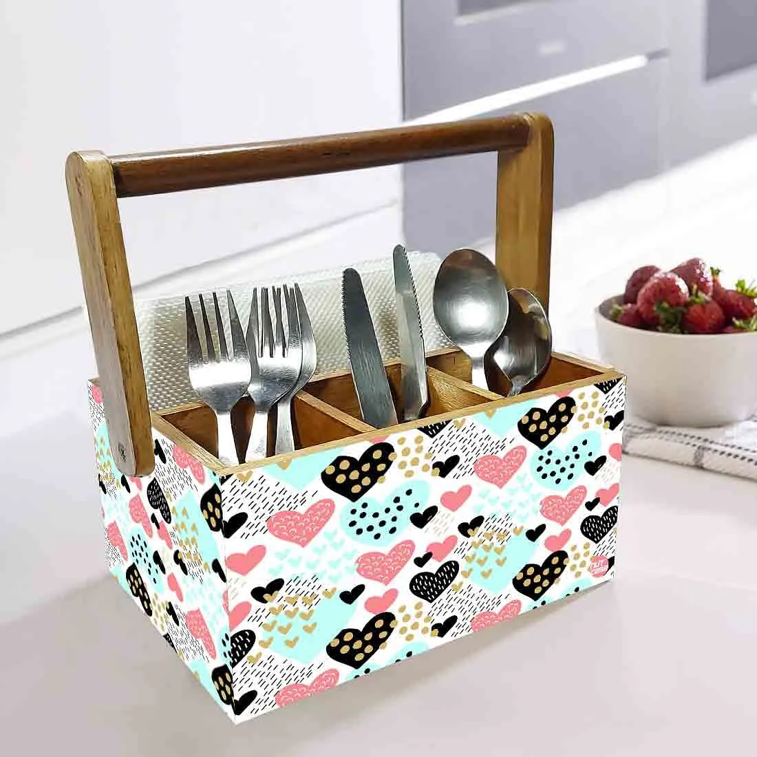 Cutlery Holder Big Size With Handle Tissue Napkin Spoon Rack - Hearts