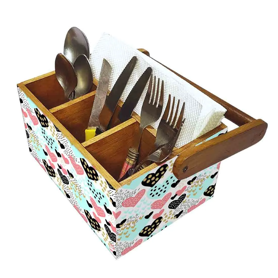 Cutlery Holder Big Size With Handle Tissue Napkin Spoon Rack - Hearts