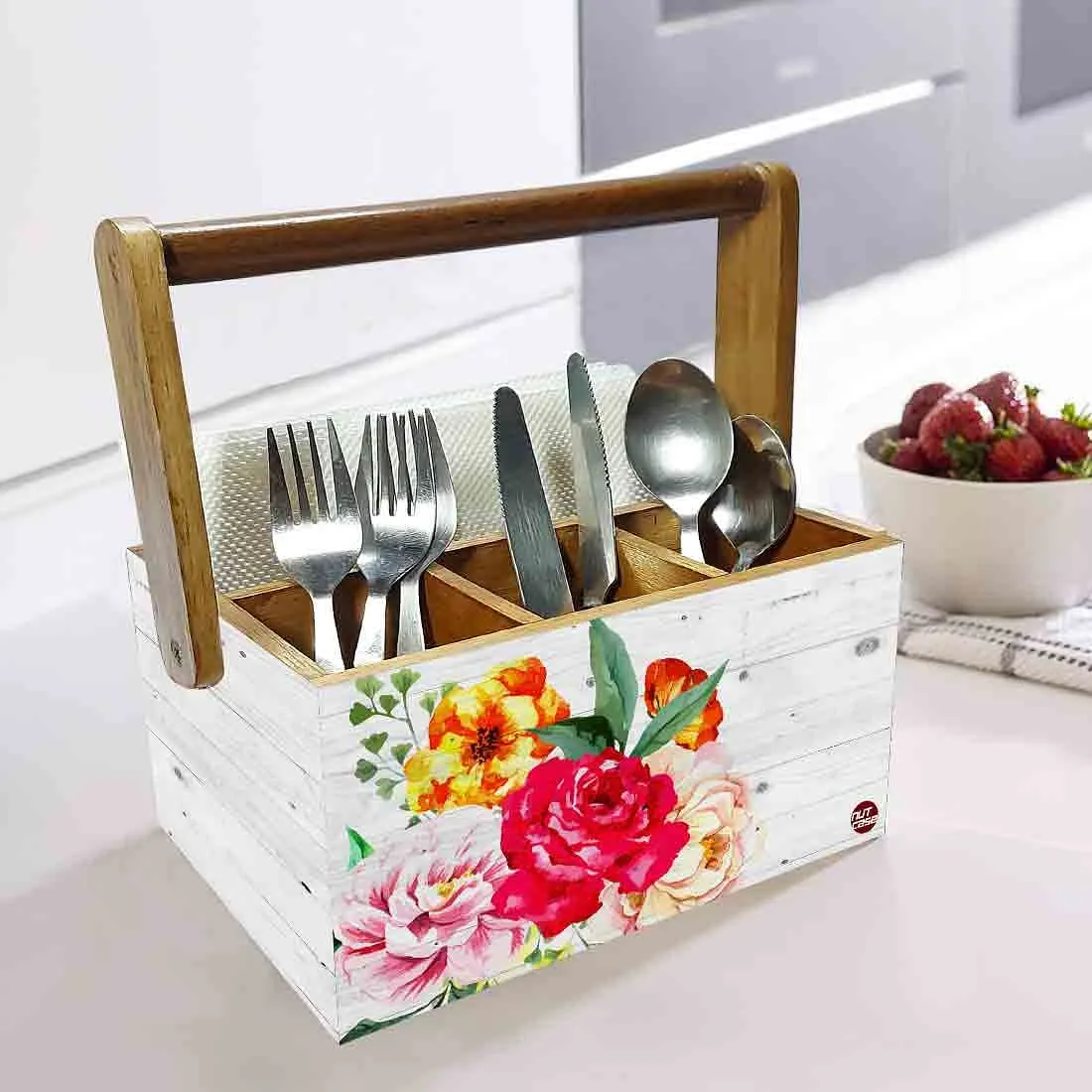 Cutlery Holder Spoon Stand for kitchen With Handle - Roses