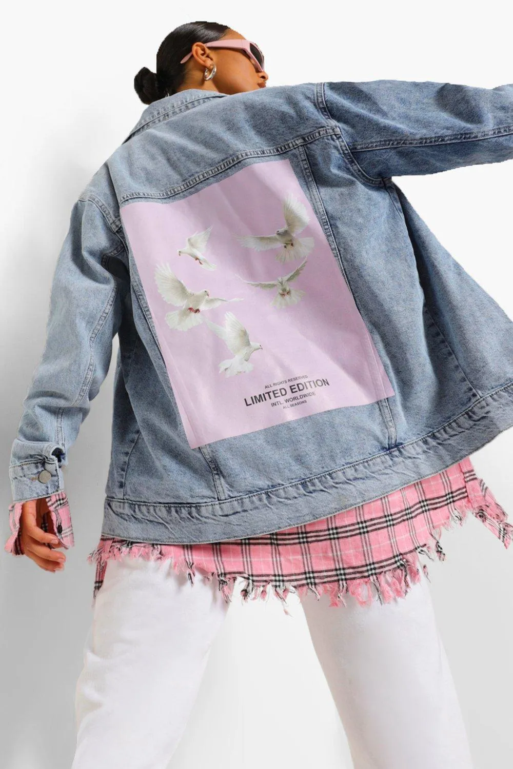 Dove Back Print Oversized Denim Jacket