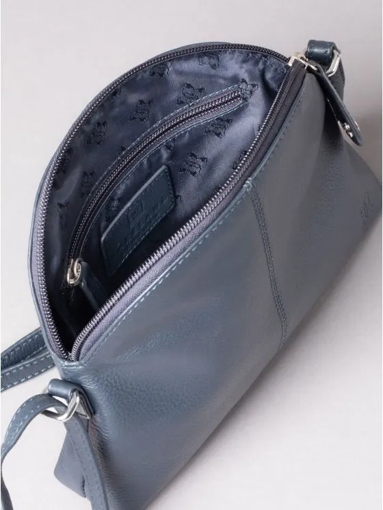 Elterwater Curved Leather Cross Body Bag in Navy