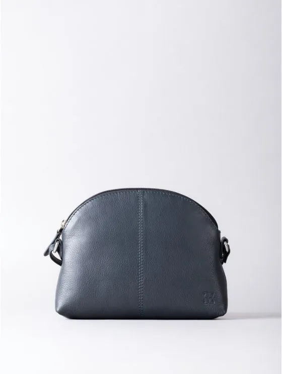 Elterwater Curved Leather Cross Body Bag in Navy