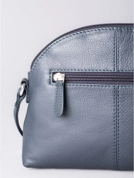 Elterwater Curved Leather Cross Body Bag in Navy