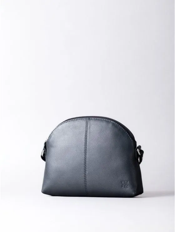 Elterwater Curved Leather Cross Body Bag in Navy