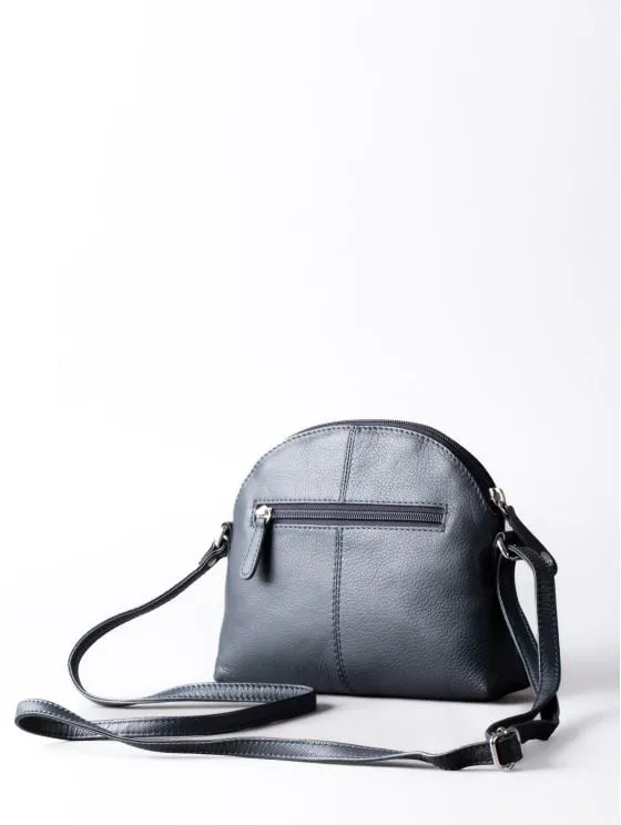 Elterwater Curved Leather Cross Body Bag in Navy