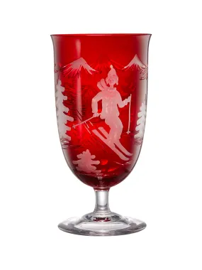 Engraved Crystal Skier Wine Glass