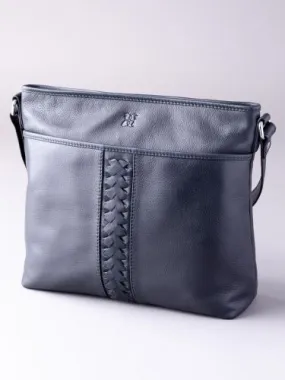 Farlam Leather Cross Body Bag in Navy