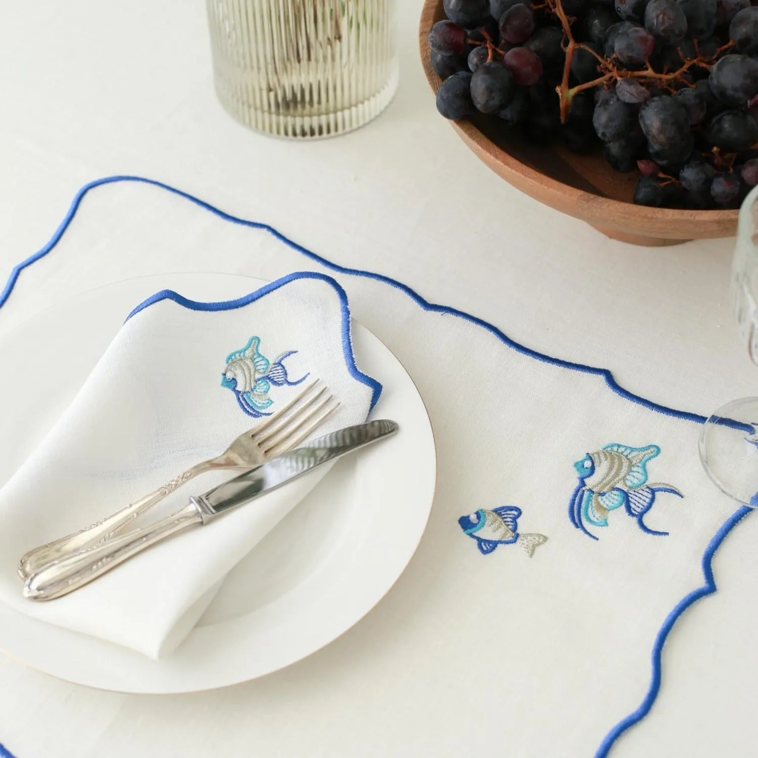 Fish Embroidery Linen Placemats (Set of 2)