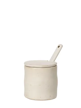 Flow jar with spoon, Off-white w/Speckles