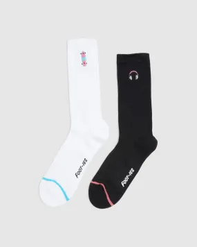 Foot-ies Skateboard/Headphone Socks 2 Pack White/Black