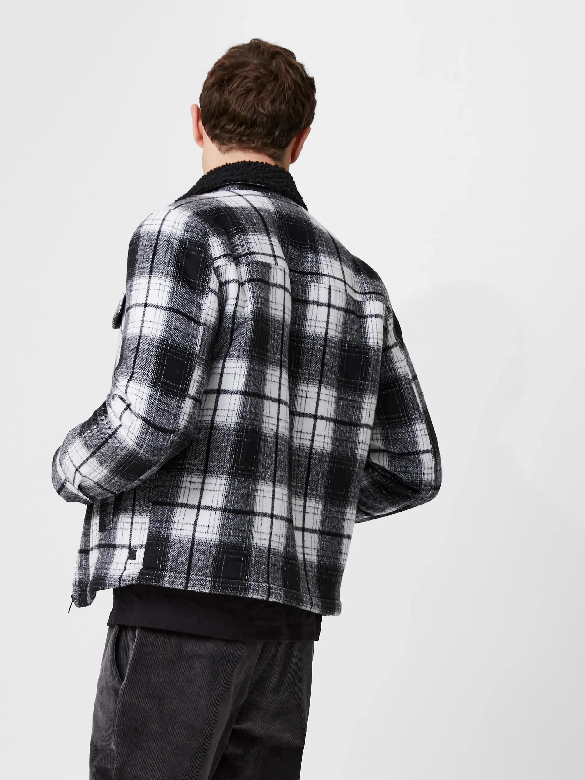 French Connection Borg Collar Checked Jacket