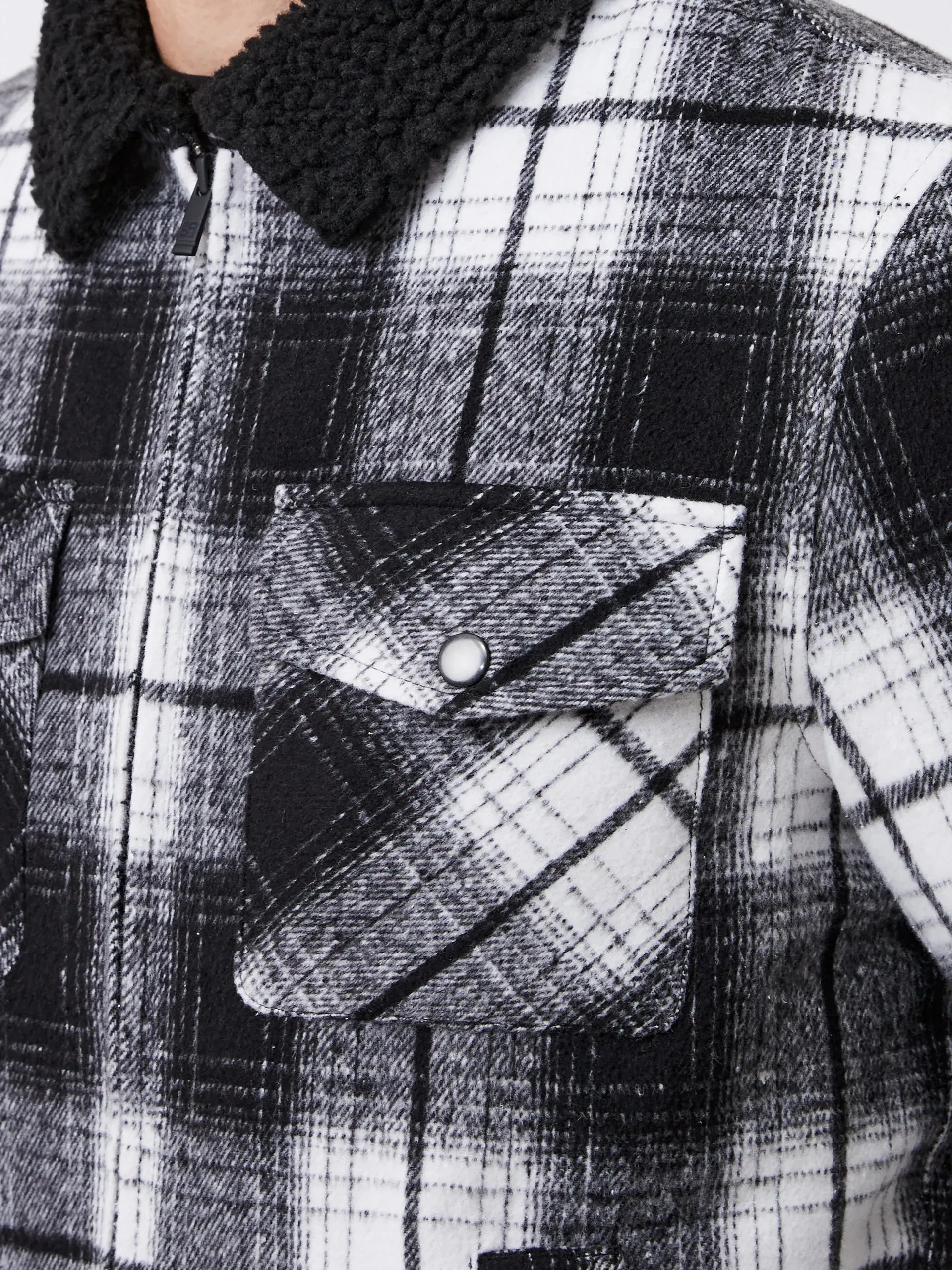 French Connection Borg Collar Checked Jacket