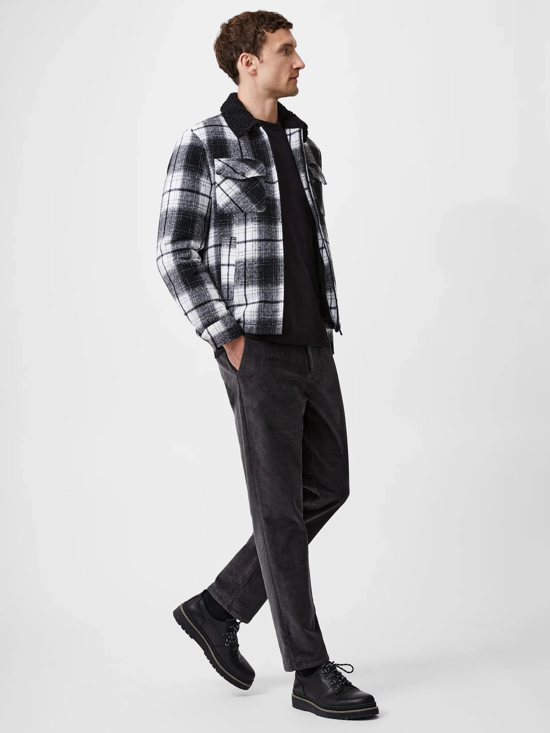 French Connection Borg Collar Checked Jacket