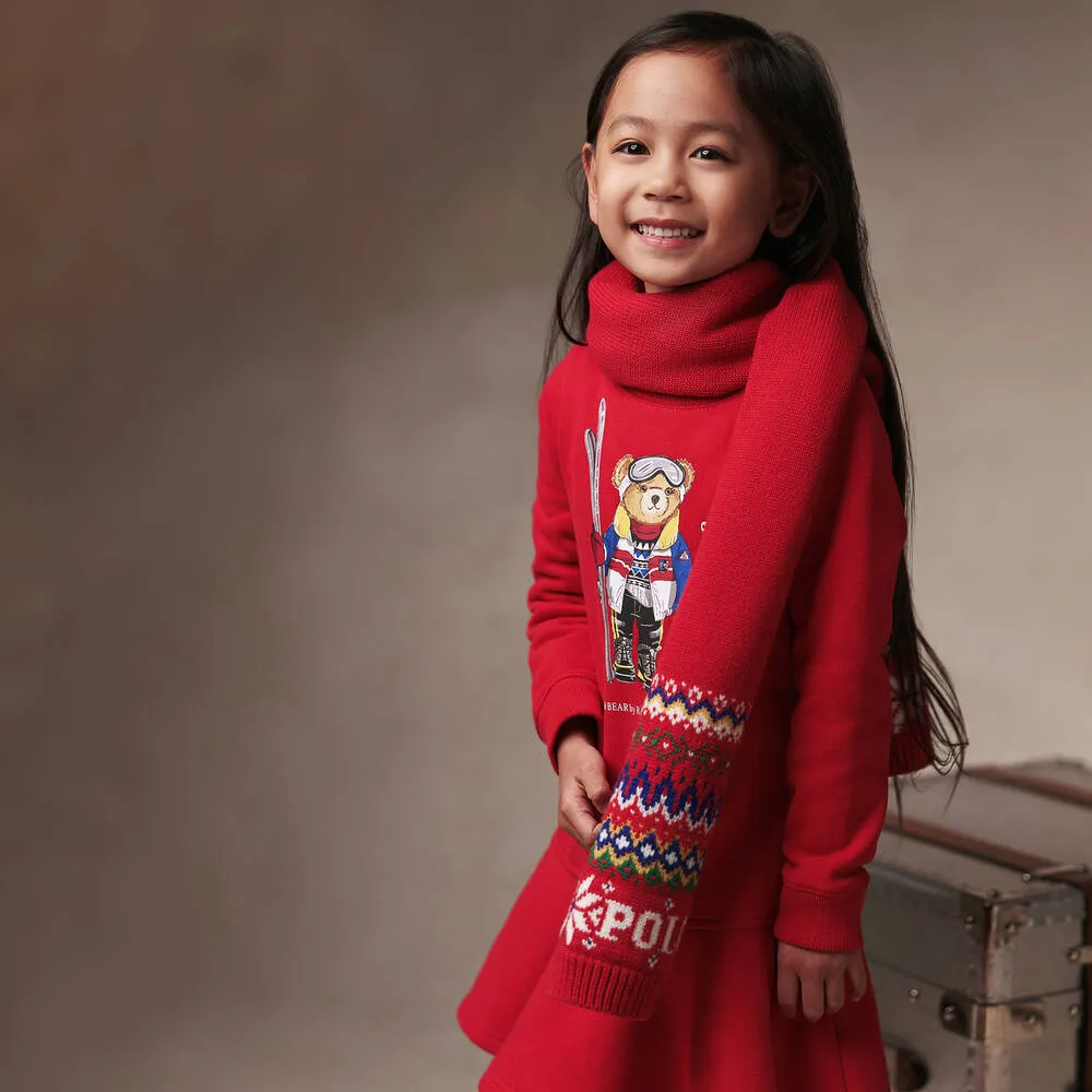 Girls Red Ski Bear Dress