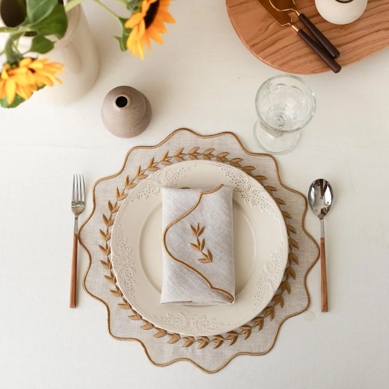 Golden Leaves Linen Napkins (Set of 2)