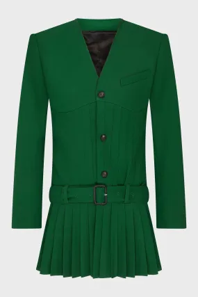 GREEN WOOL PLEATED JACKET