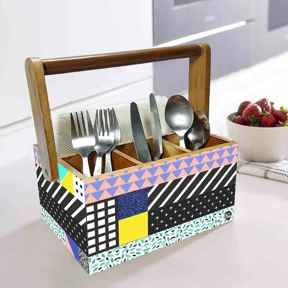 Kitchen Spoon Holder for Dining Table Organizer With Handle - Box Pattern