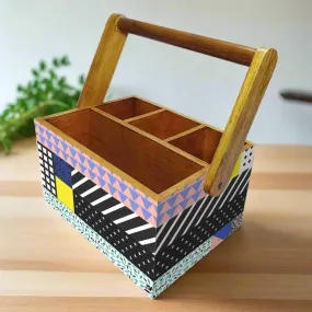 Kitchen Spoon Holder for Dining Table Organizer With Handle - Box Pattern