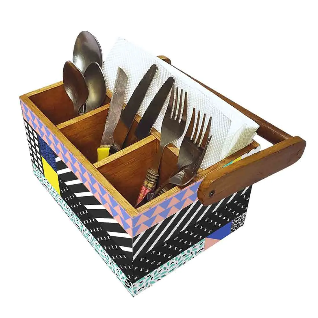 Kitchen Spoon Holder for Dining Table Organizer With Handle - Box Pattern