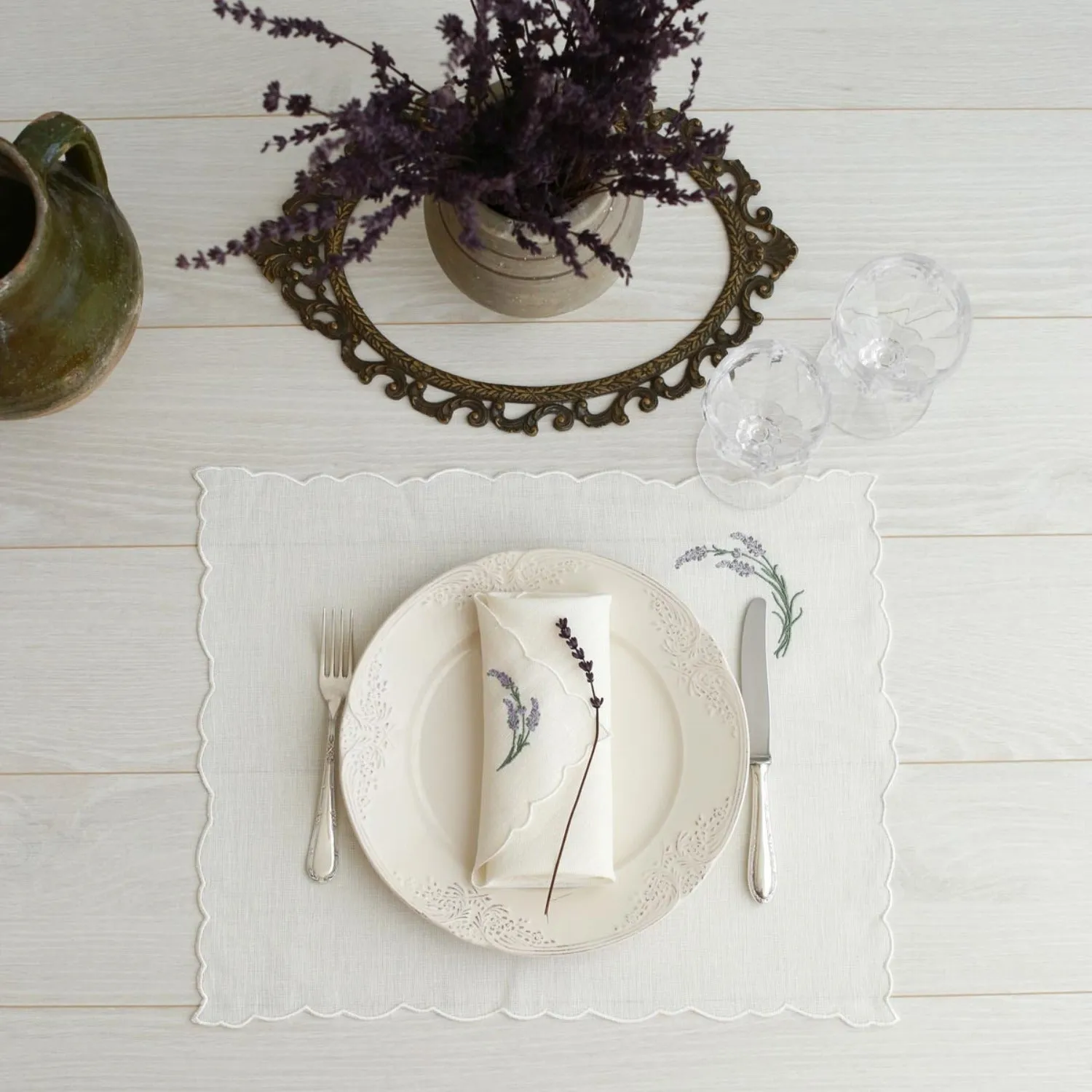 Lavender Embroidery Linen Napkins (Set of 2)