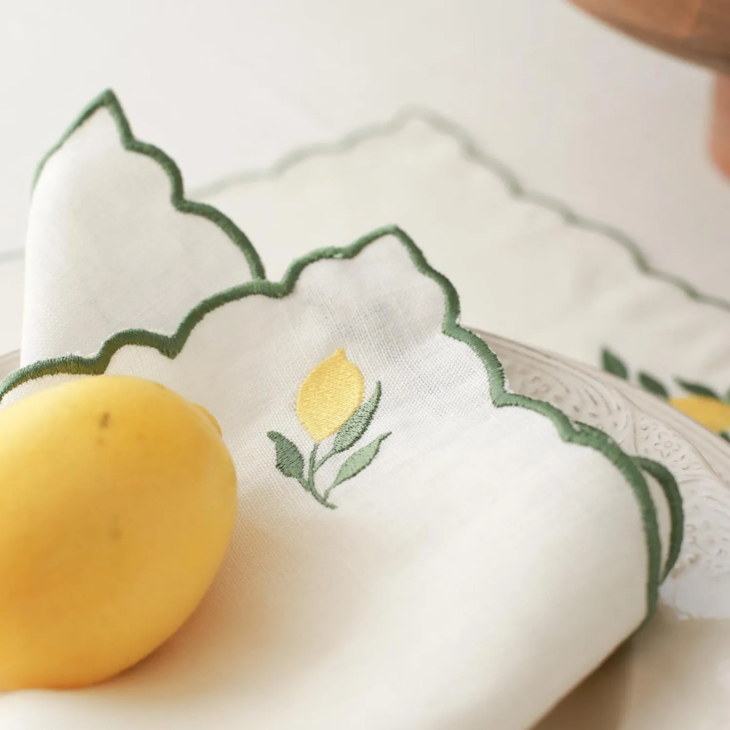 Lemon Embroidery Linen Placemats (Set of 2)