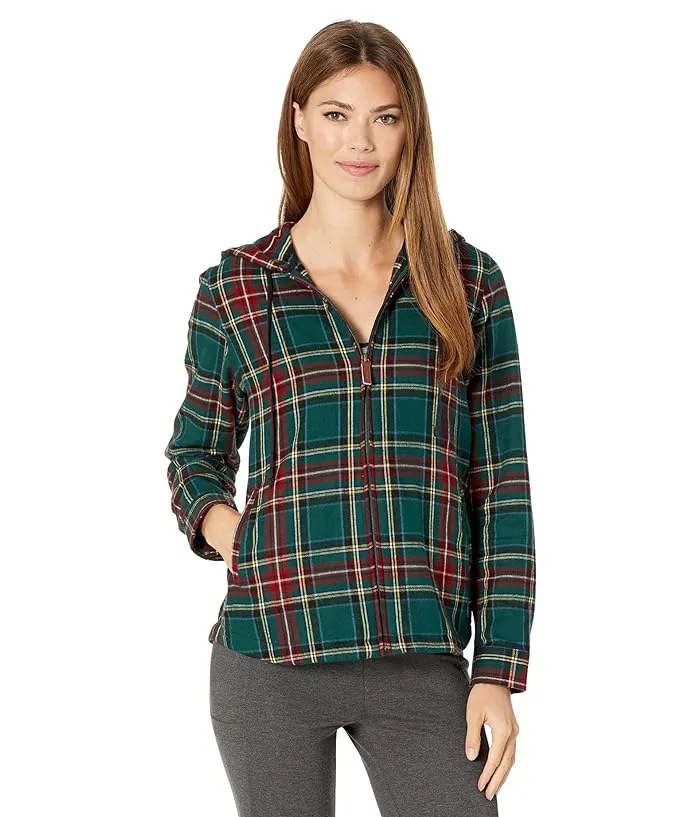 L.L.Bean Scotch Plaid Flannel Relaxed Fit Hoodie Women's