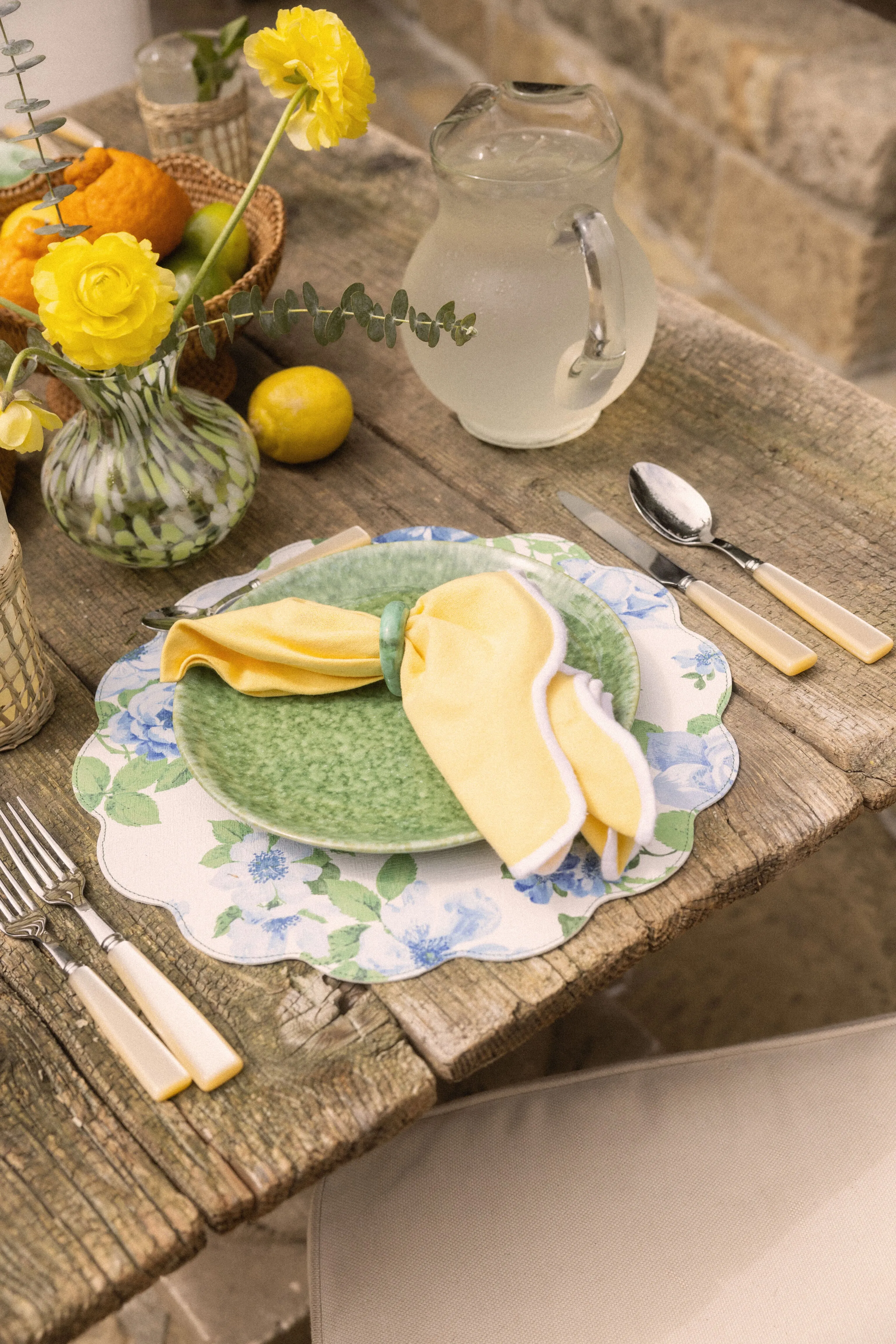 Marigold and White Embroidered Scalloped Napkins Set of 4