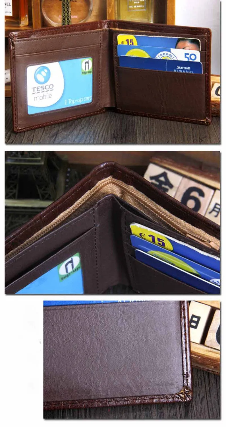 Men Bifold Business Wallet ID Credit Card Holder Purse Pockets Men Wallet Leather Vintage Money Bag