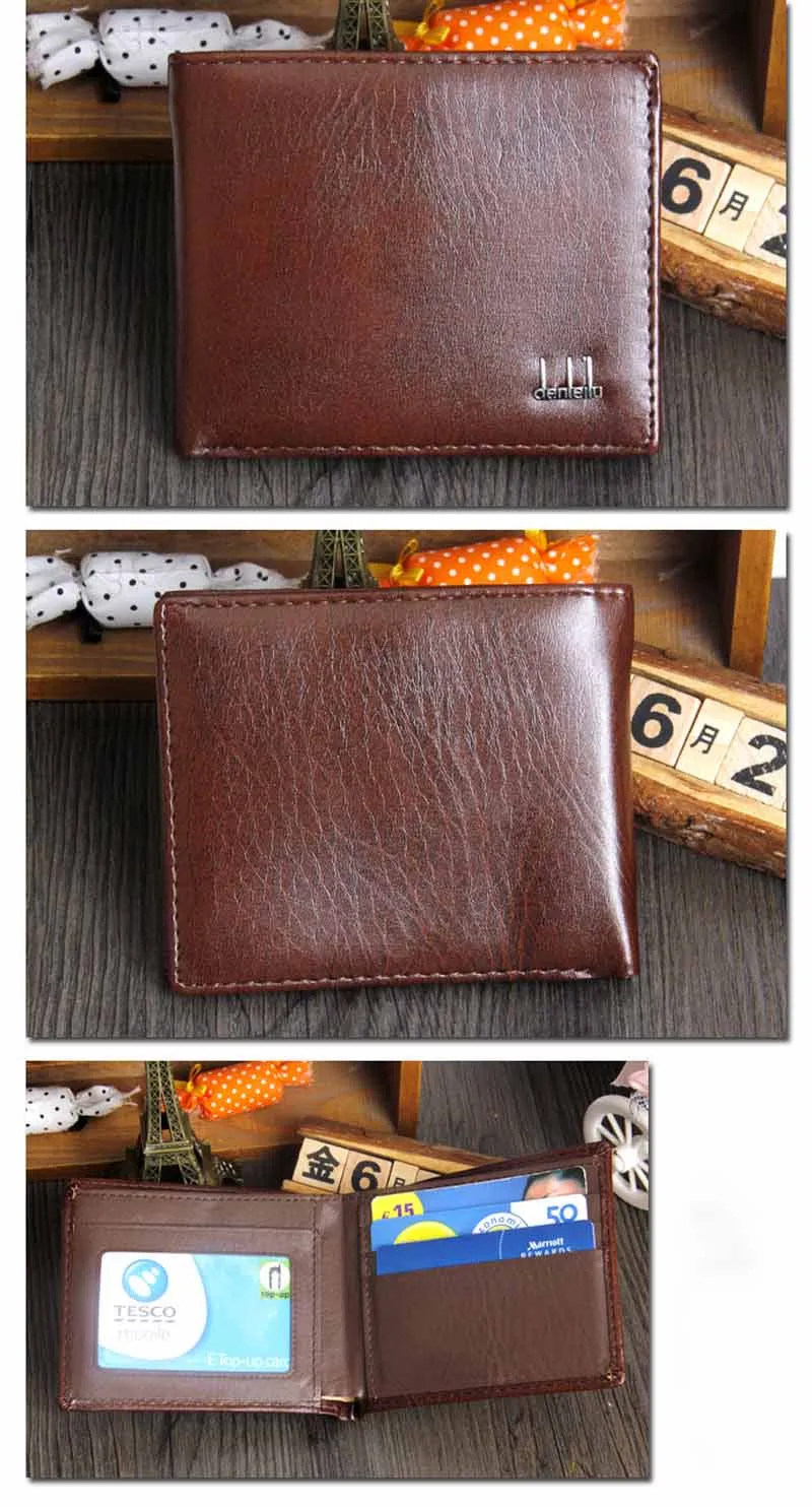 Men Bifold Business Wallet ID Credit Card Holder Purse Pockets Men Wallet Leather Vintage Money Bag