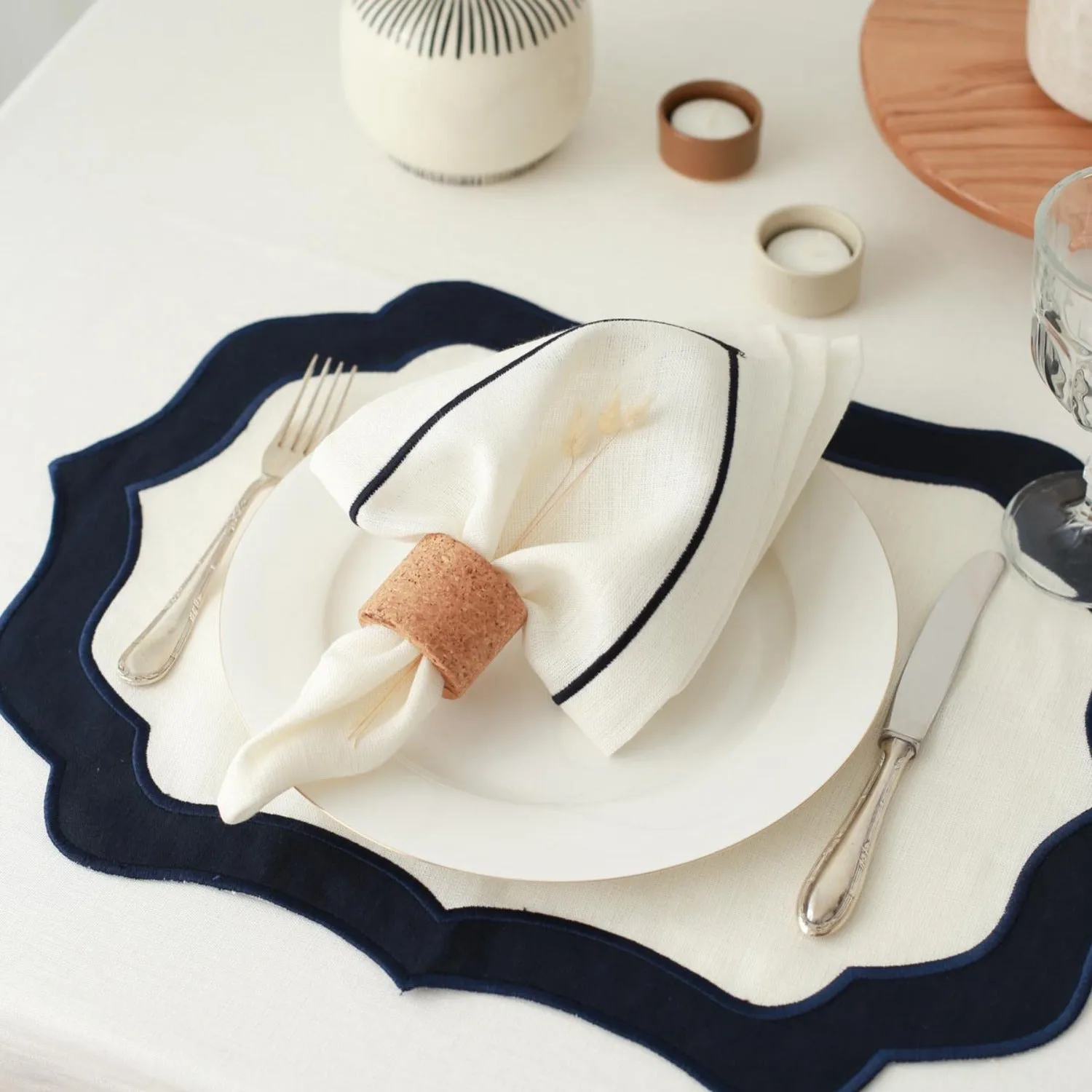 Navy Stripped Linen Napkins (Set of 2)